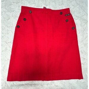 Saint James L’Atelier Knit Button Front Pencil Skirt Size 6 Red Zip Back Casual